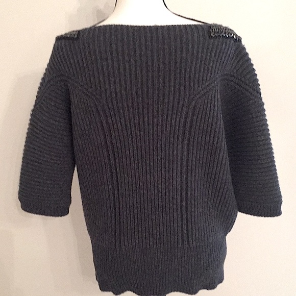 Jil Sander Gray Wool Cashmere Ribbed Embellished Pullover Sweater EUC Sz 10 Soft - Picture 6 of 12